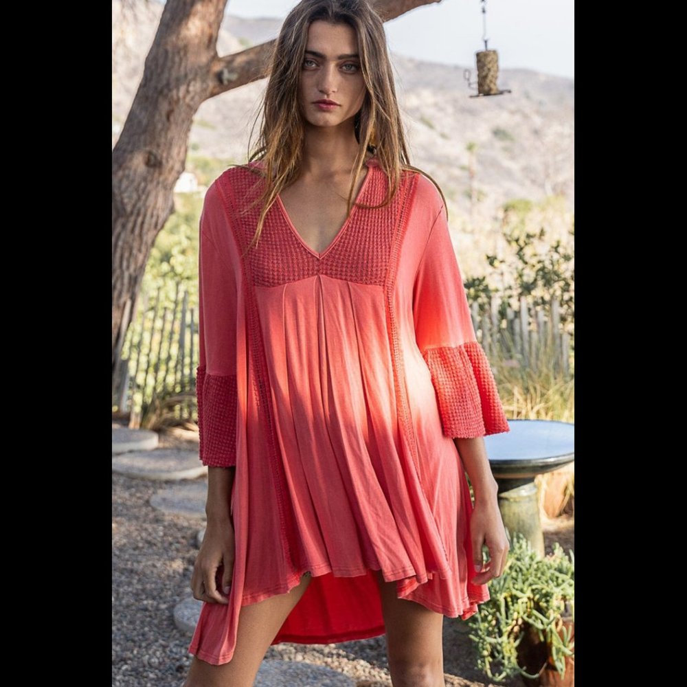POL Channel Your Inner Boho Goddess with Our Cherry Red High-Low Dress